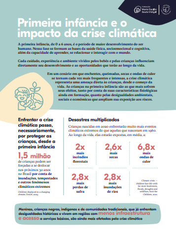 Um menino olha para frente com as mãos na boca. Atrás, uma paisagem com árvores e plantas